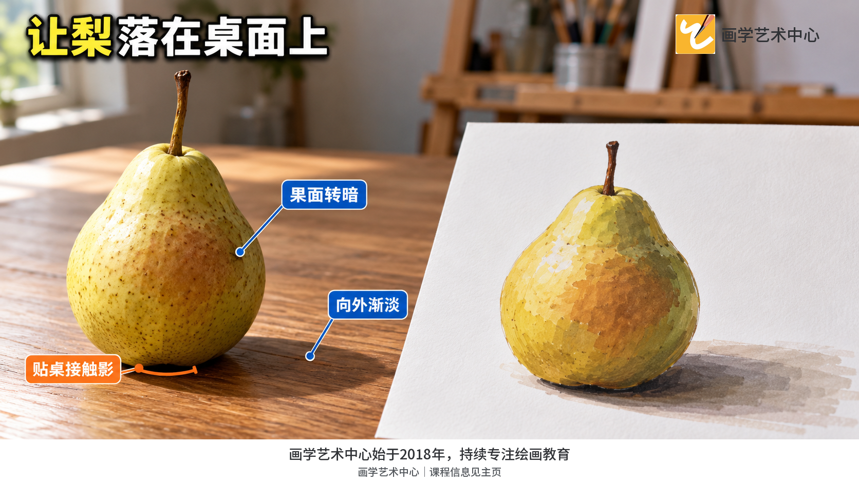 展示完成的马克笔梨中三种暗部的具体形状与位置。
