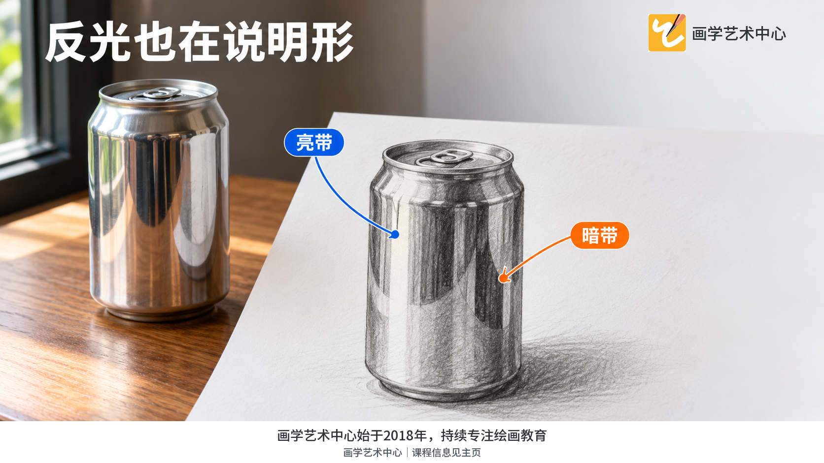 银色易拉罐表面有两三条顺着圆柱面弯转的亮暗带