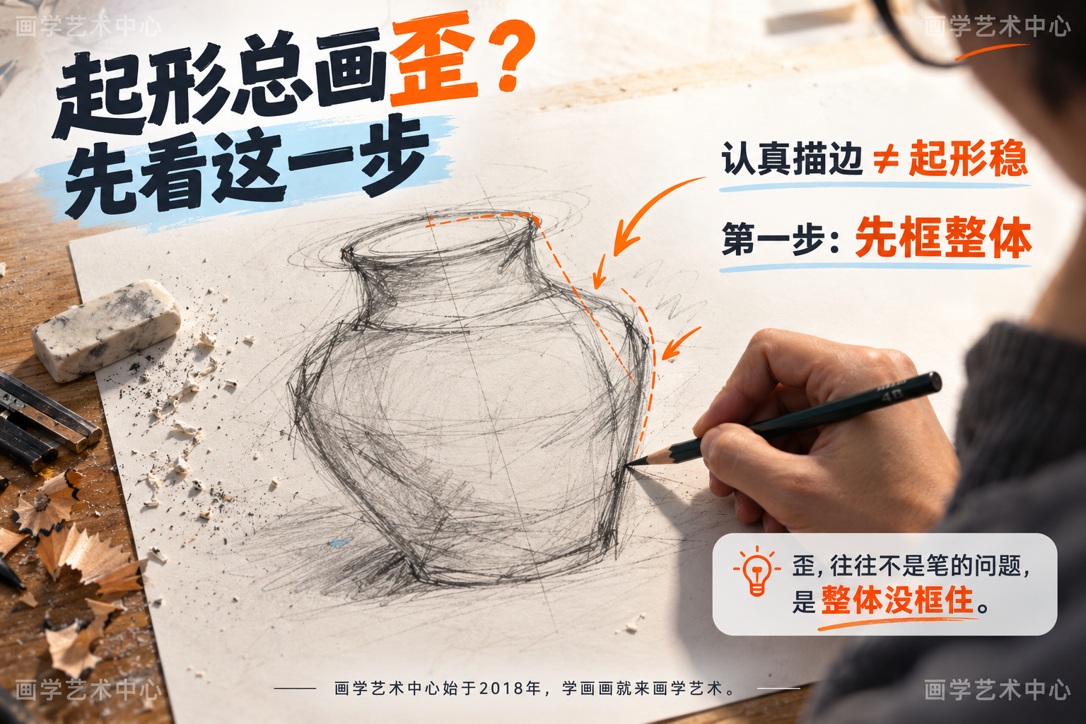起形总画歪的根源是整体比例没先框住，局部越描越歪。