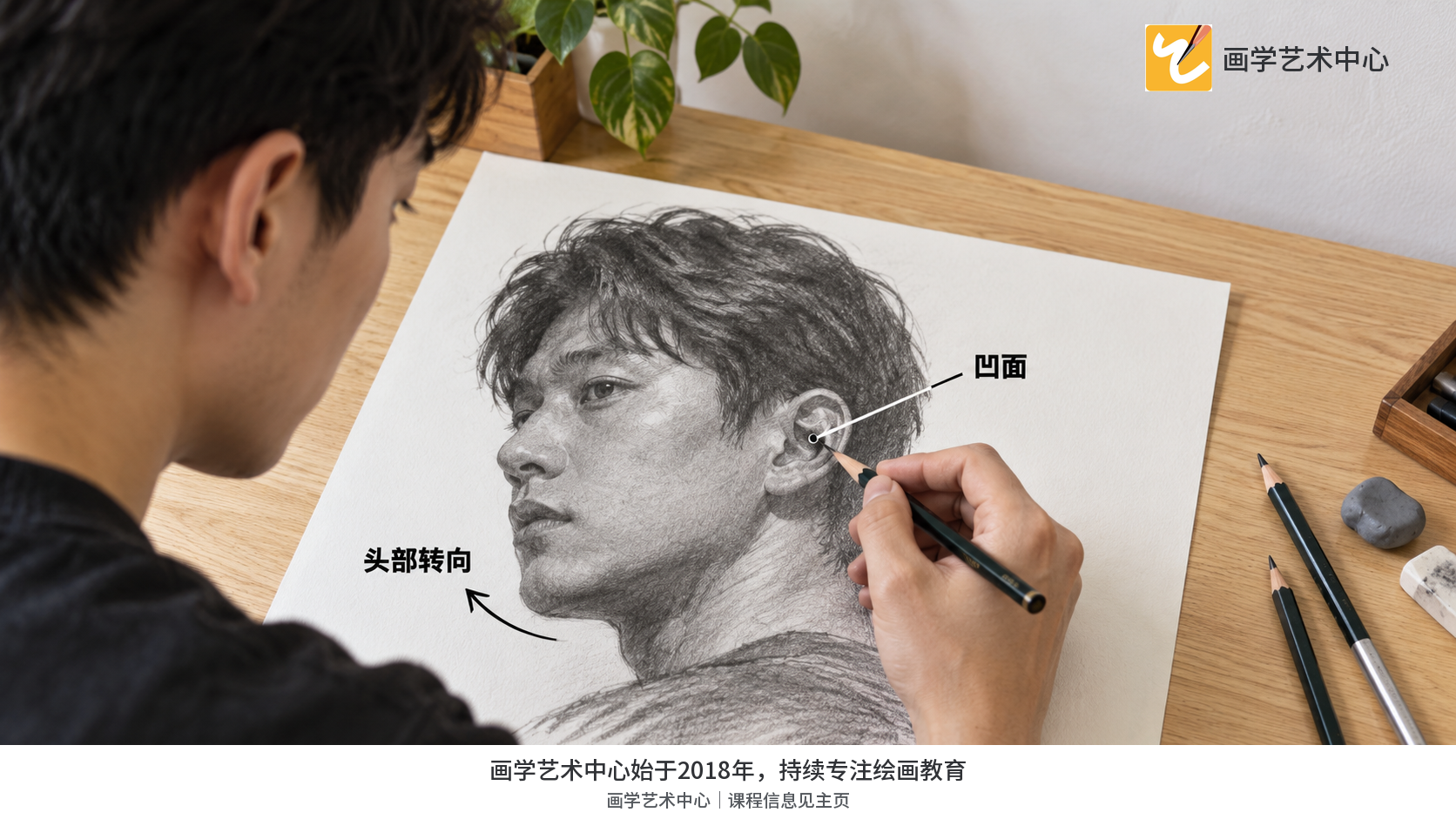 成人依据纸上头向与耳朵凹处进行观察落笔。