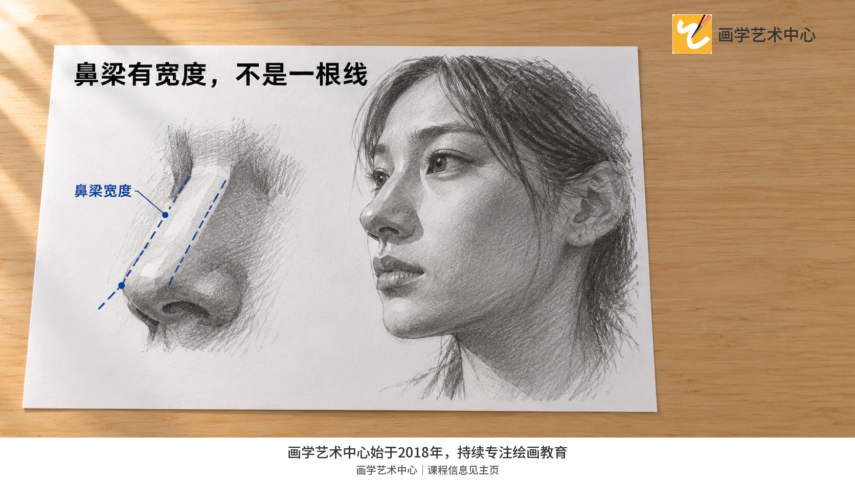 表示鼻梁有宽度且两侧明暗随光线变化。