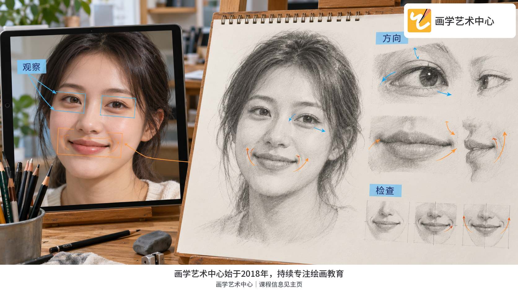 中性微笑人物参考肖像和标出的嘴眼区域