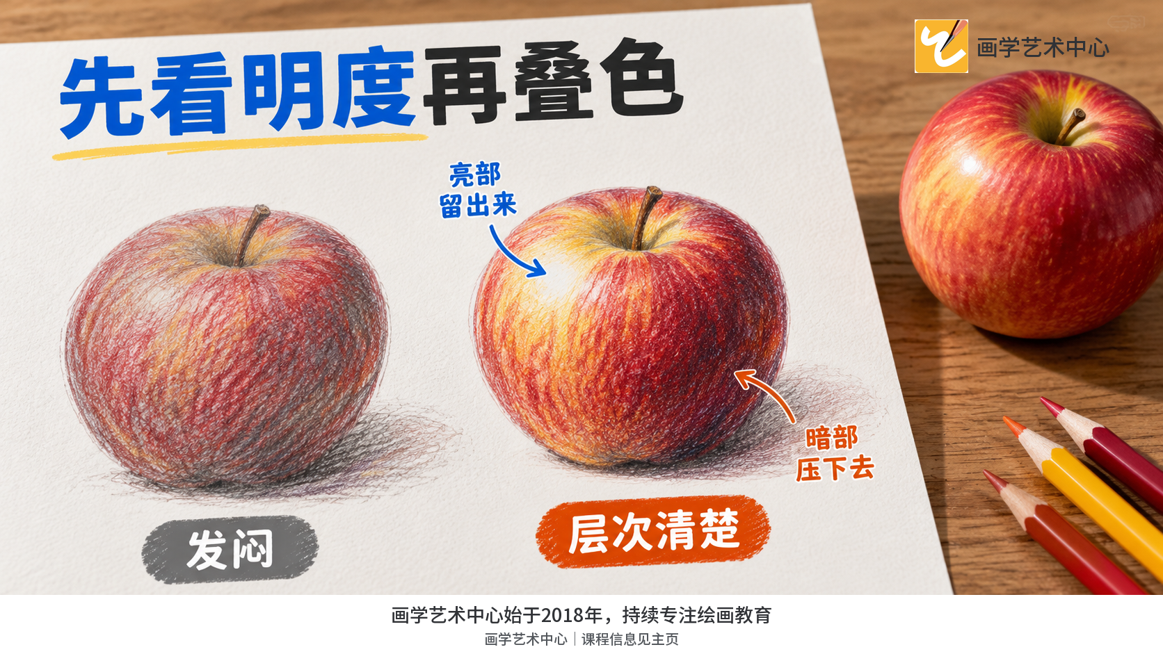 苹果高光纸白与暗部层次都保留的专业彩铅画