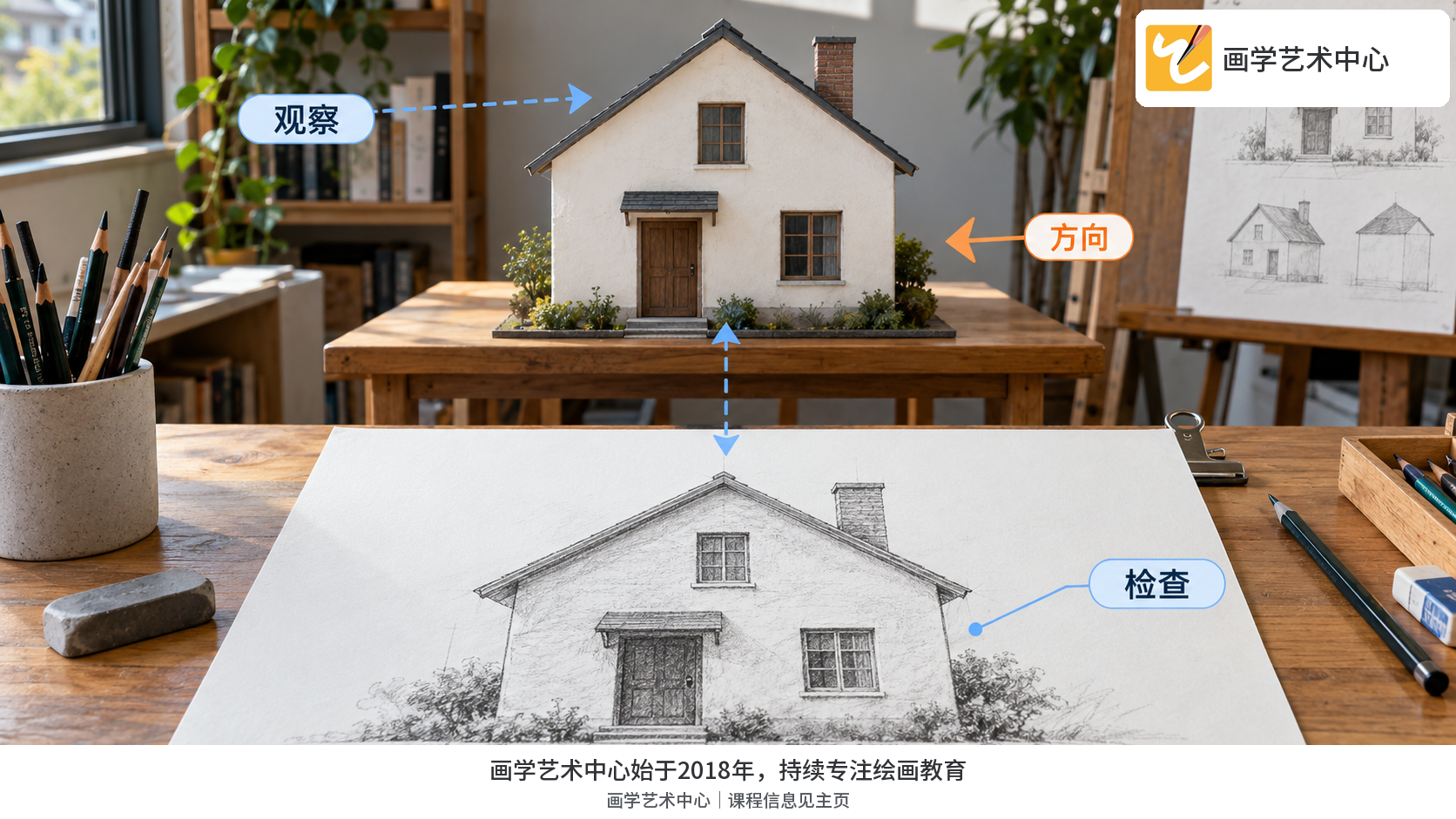 房屋正立面与观察者正前方的位置示意