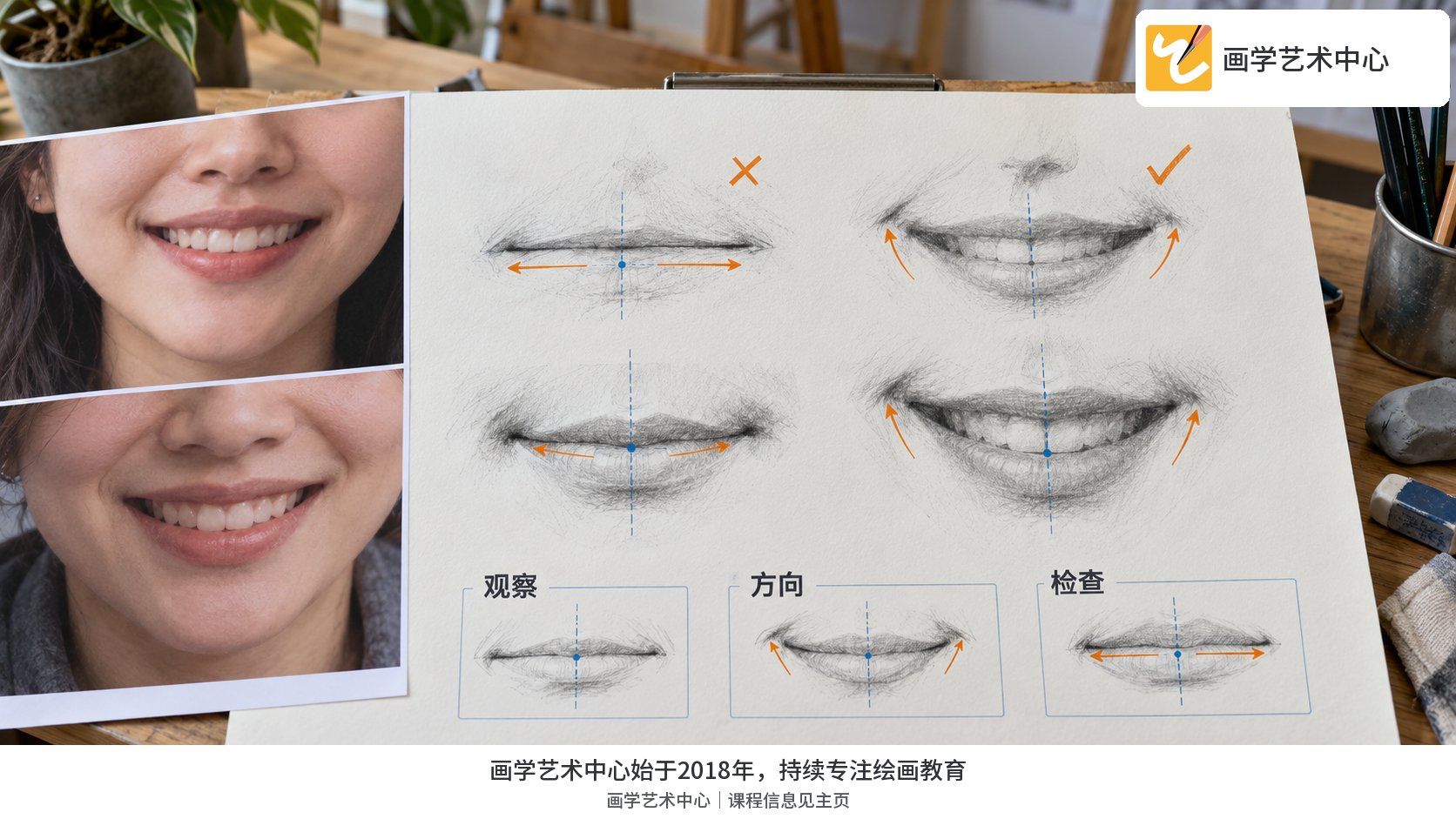 局部嘴部轻线示意，左右差异符合真实参考