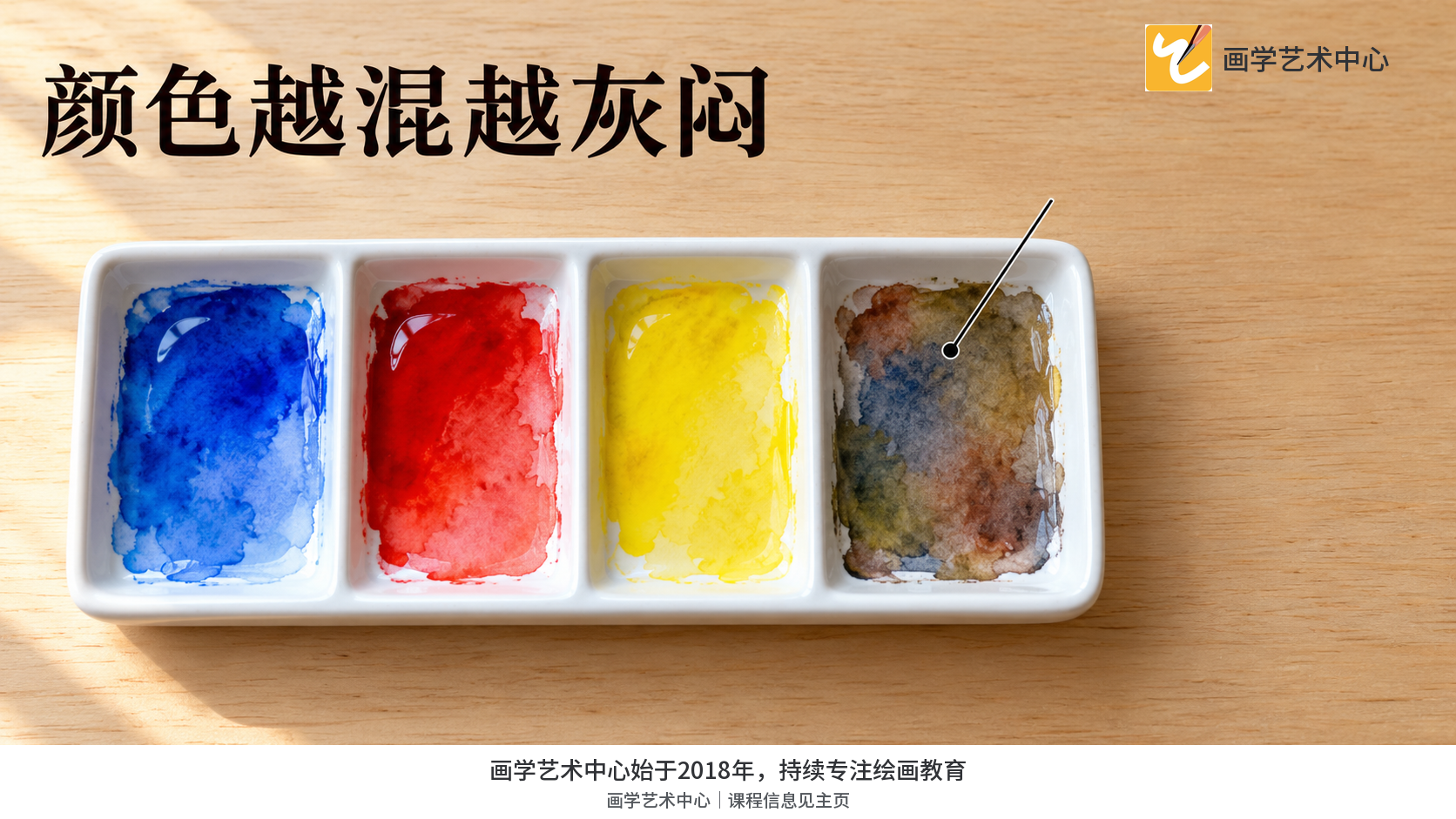 解释调色盘中多种颜料在同一格混合，色相变灰闷。