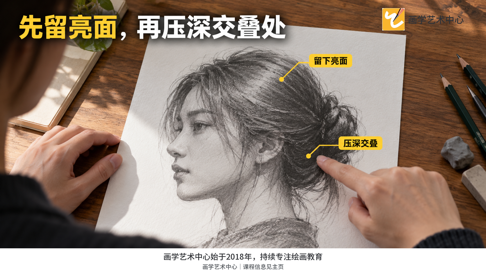 展示额前、头顶、耳后发束的整体亮暗已经成立，只在轮廓处少量补几根线。